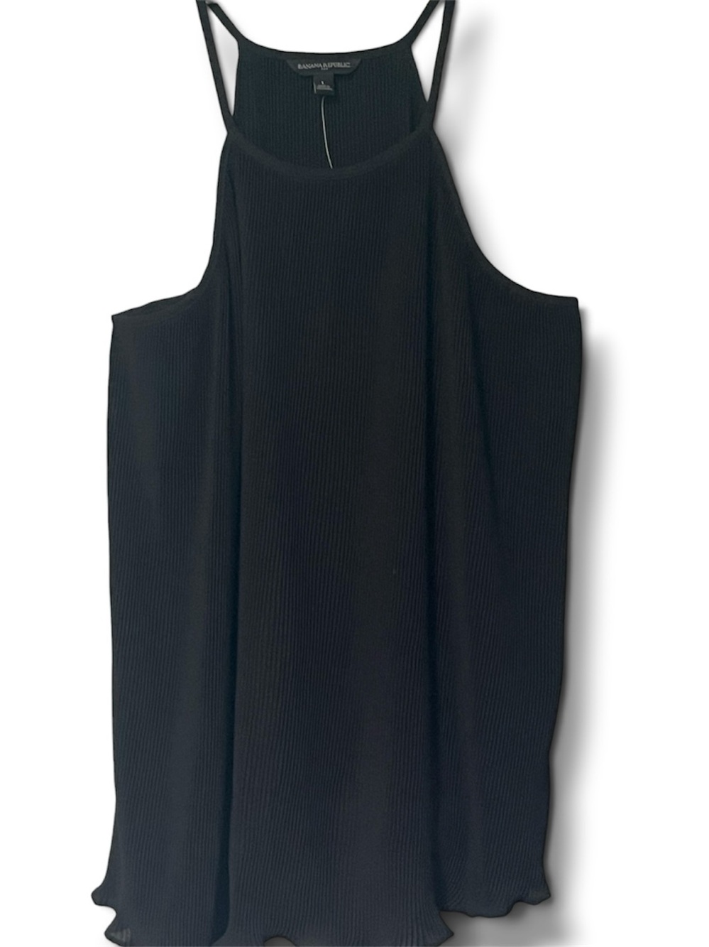Banana Republic Factory flowy black micro-pleating high halter tank top